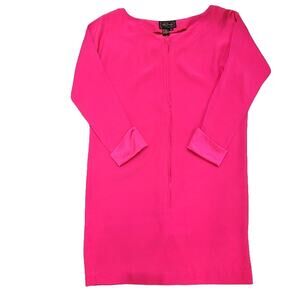 Silk Studio Silk Dress Sz 10 Long Sleeve Front‎ Zip Satin Cuffs Fuschia Evening